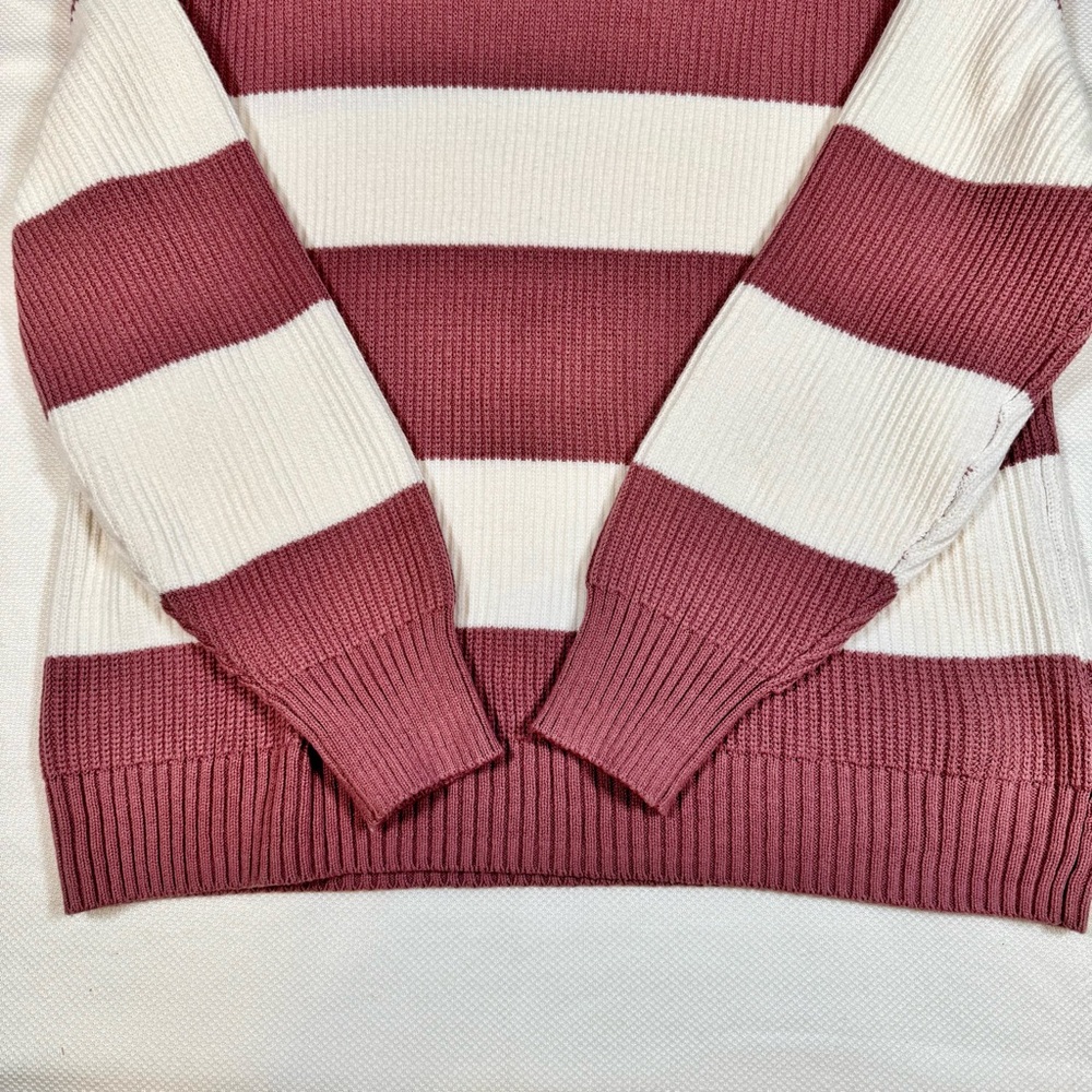 Hollister Women's Crewneck Sweater in Burgundy and White Stripes - Size Small - Picture 5 of 15